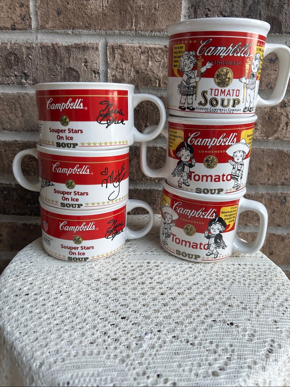 Campbell's Red & White  Soup Stackable Mugs Lot Set of 6 with 2 styles 98 and 99
